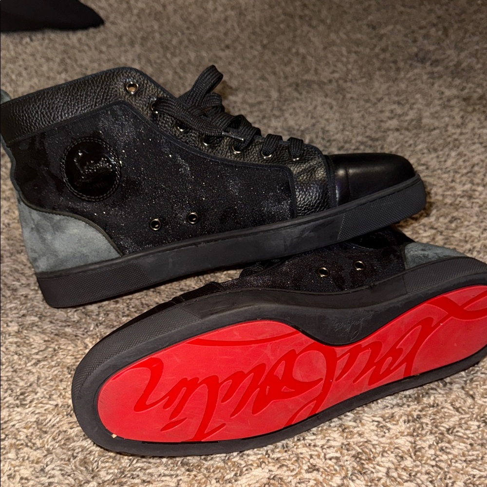 Christian Louboutin Black and Gray Sneakers with Red Soles